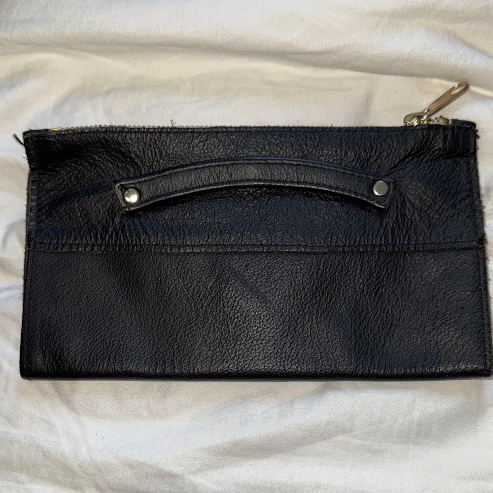 American Apparel Soft Leather Black Clutch Gold Tone Zipper Slouchy Bag